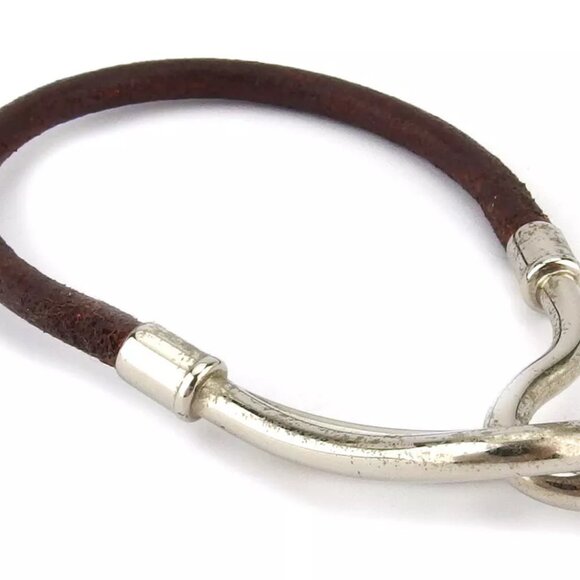 HERMES bracelet leather ?~ Silver Material Authentic used T18046 - Picture 5 of 9